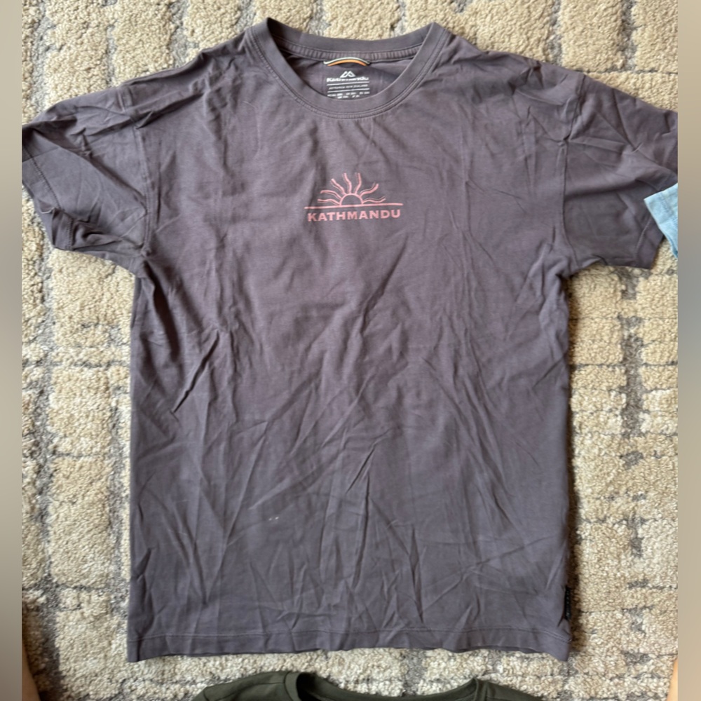 Kathmandu Dark Brown Short Sleeve Kea Logo Tee with Pink Accent from New Zealand